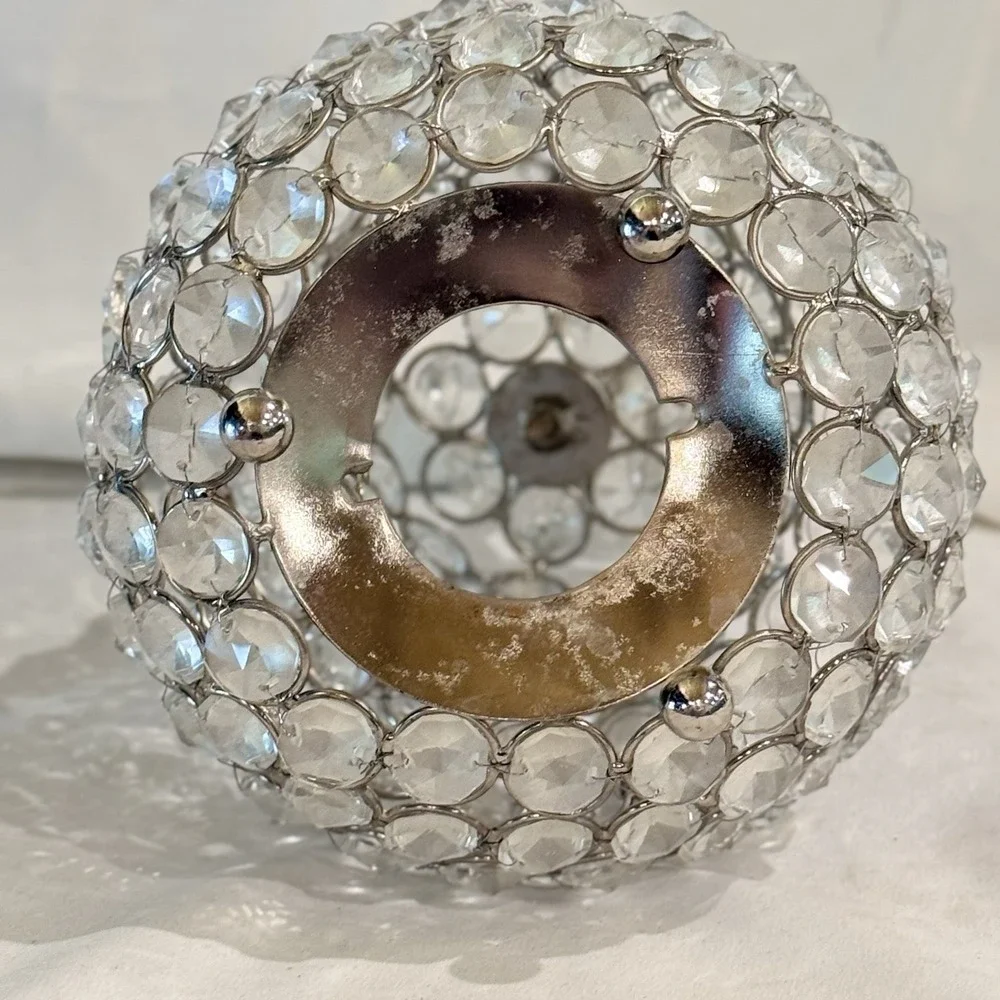 Vintage Crystal Pear Tea Light Candle Votive Cover MCM Fruit Decor Silver Accent